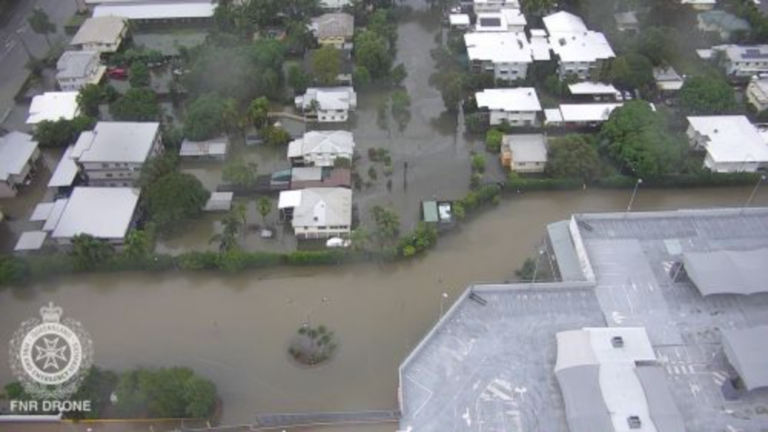drone capture of a flooded street in Townsville