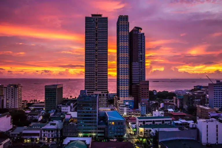 A few towers in Manila, Philippines at dusk