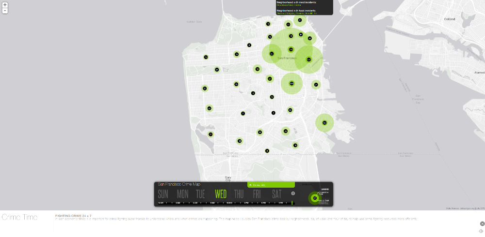 a map depicting the presence of criminal activities in San Francisco