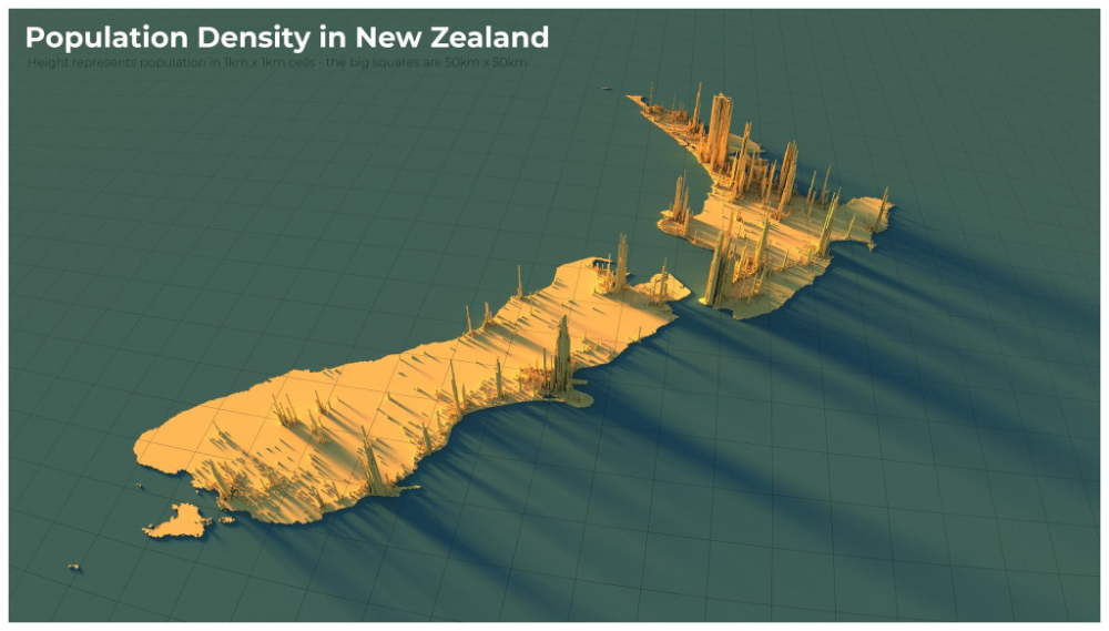 a map showing the population density in New Zealand