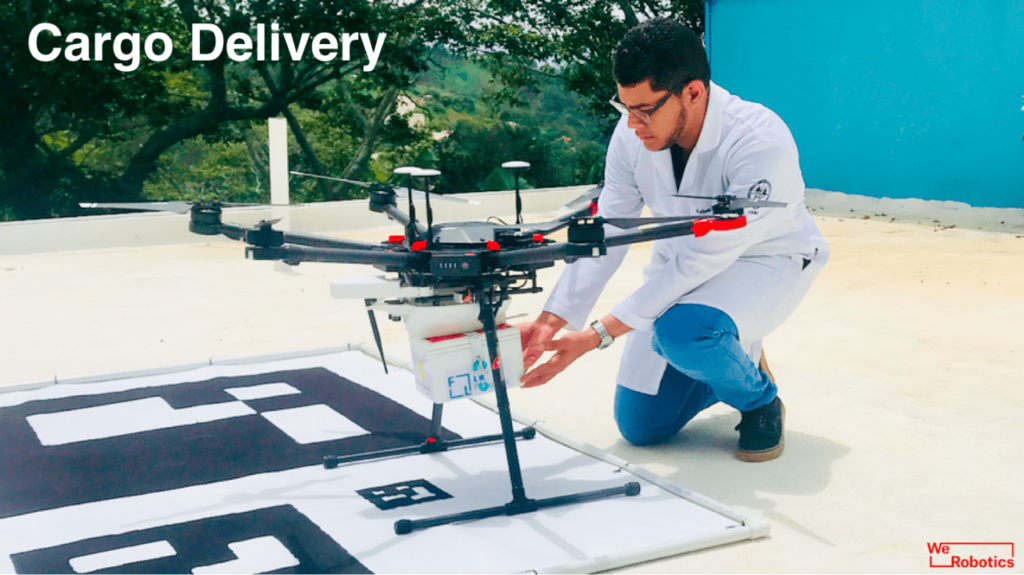 a man setting up his delivery drone