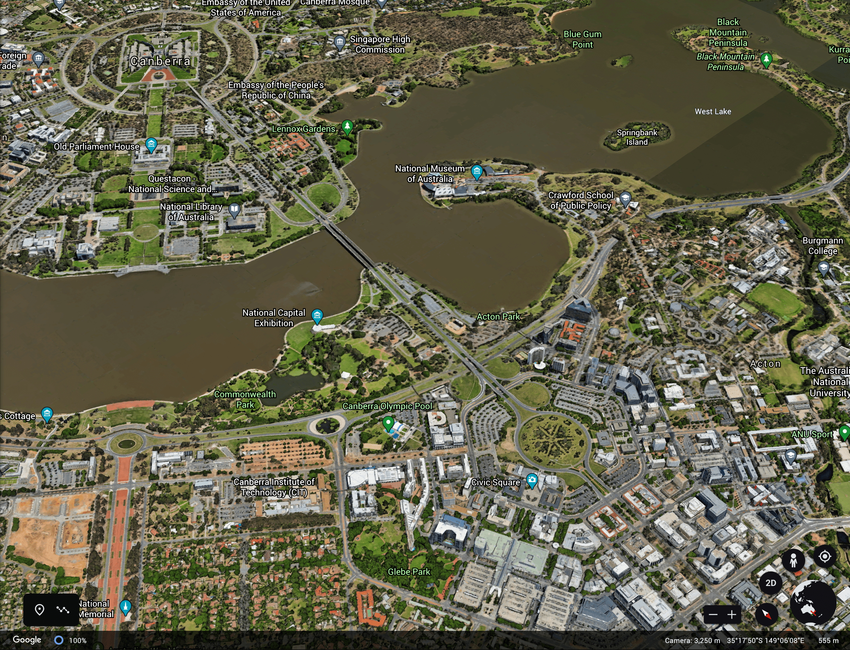 Google Earth image of Canberra
