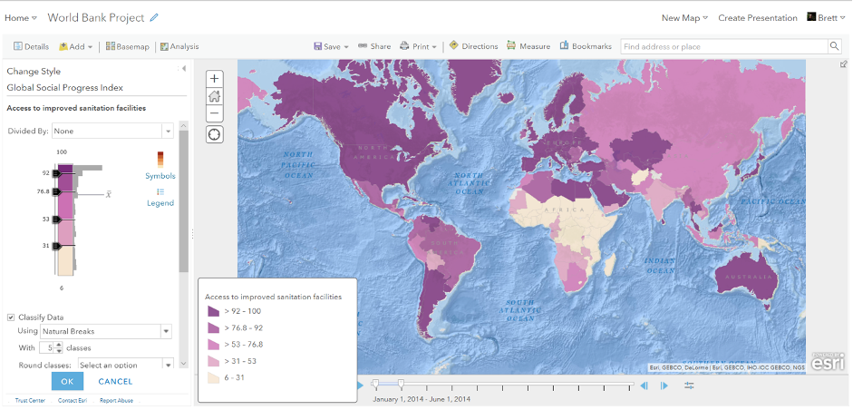 GIS world map of our access to improved sanitation facilities