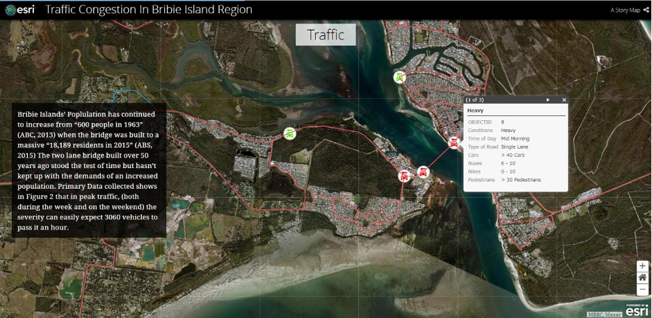 traffic congestion in Bribie Island region using Esri GIS software