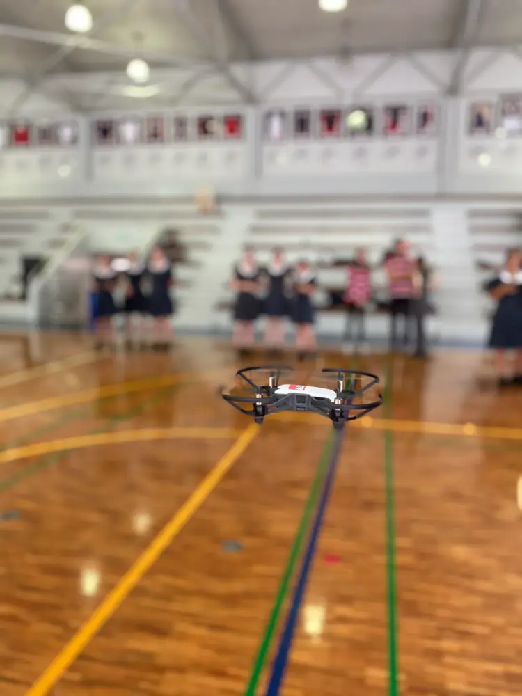 flying drone in a gym