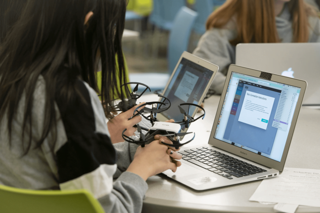 a girl in a drone education class