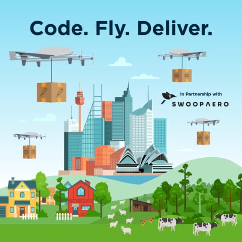 delivery drones flying over a city