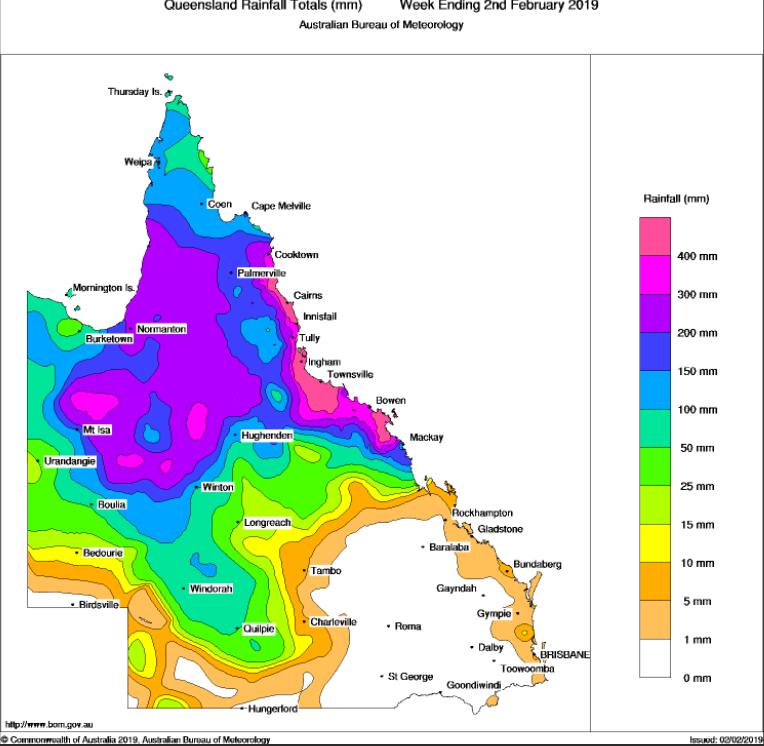 rainfall totals for the week ending 2nd february source bom