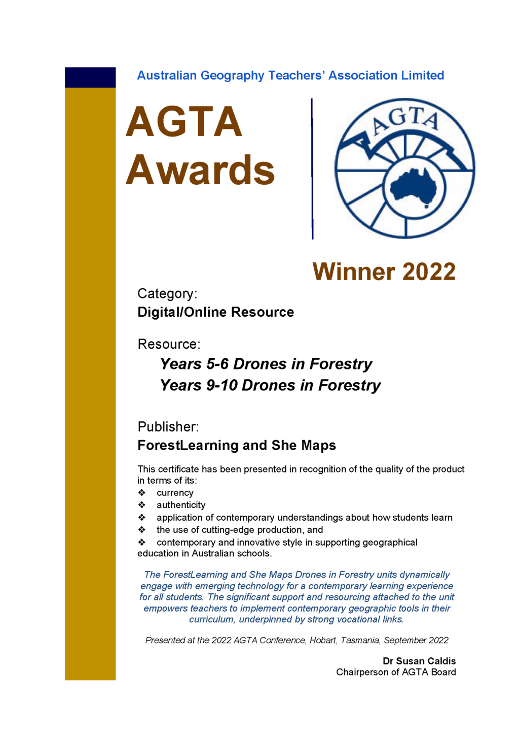 AGTA Award digital resource winner 2022
