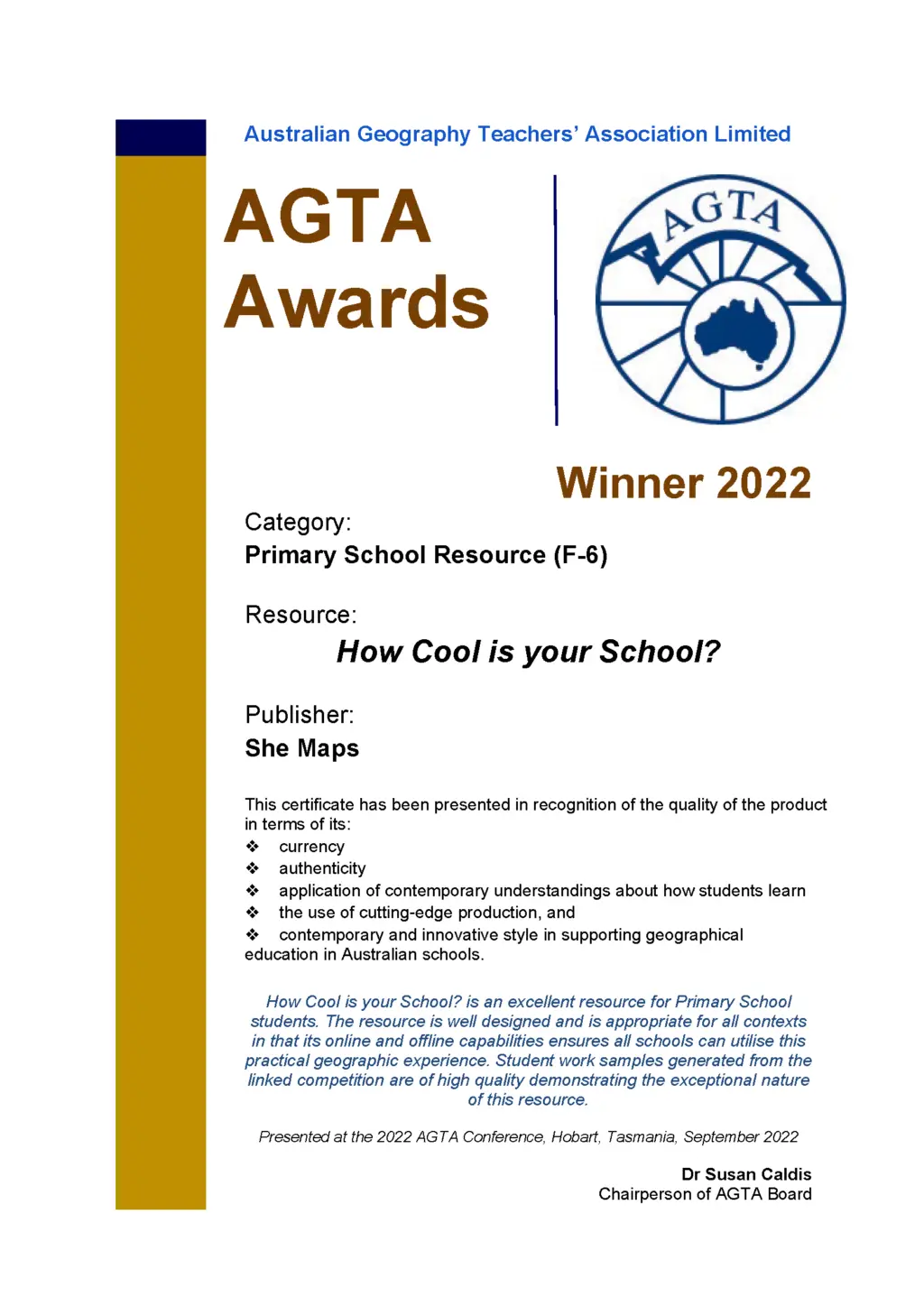 AGTA 2022 primary resource winner