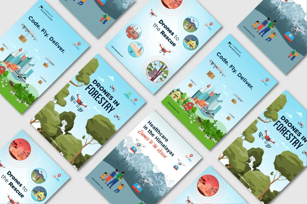 Drones in forestry and delivery illustrated posters.