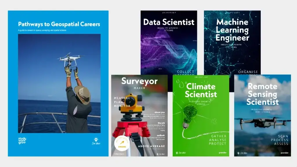 Geospatial career pathways and roles posters.