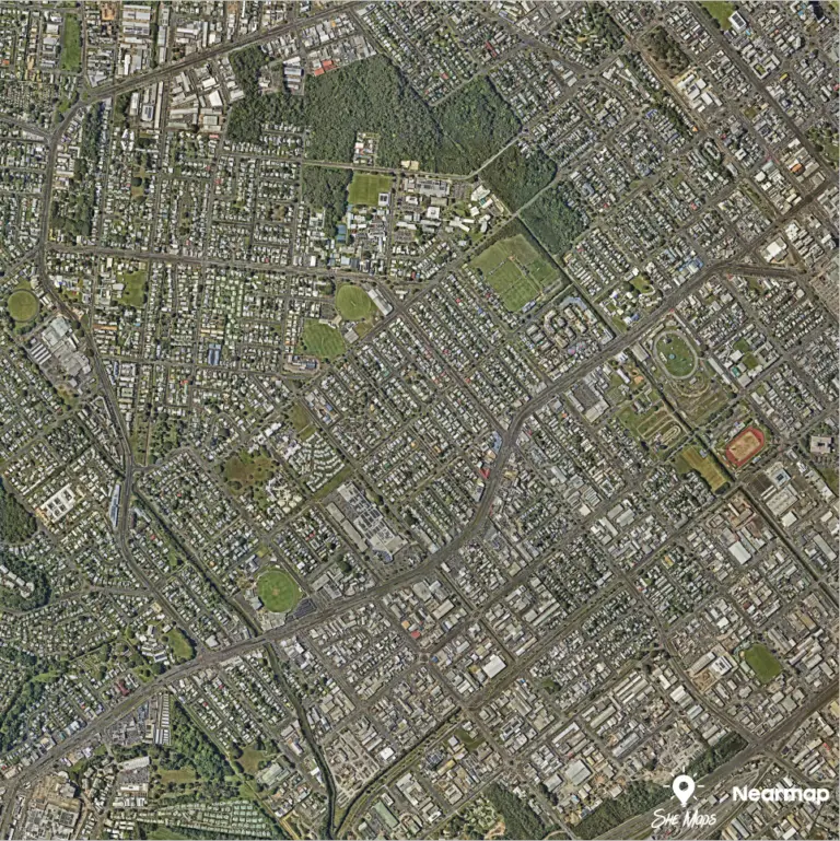Aerial view of a suburban area
