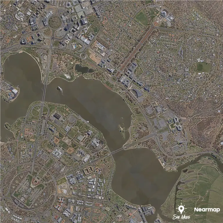 Aerial view of a city and river