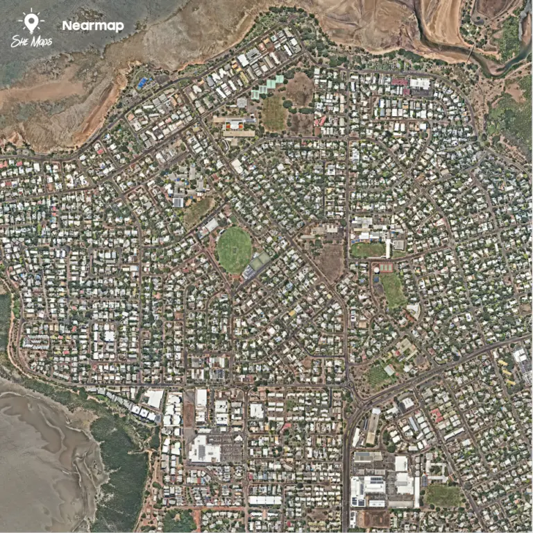 Aerial view of a suburban area