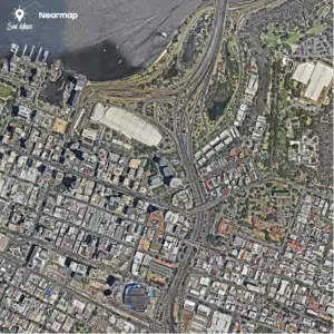 Aerial view of urban area with roads and buildings
