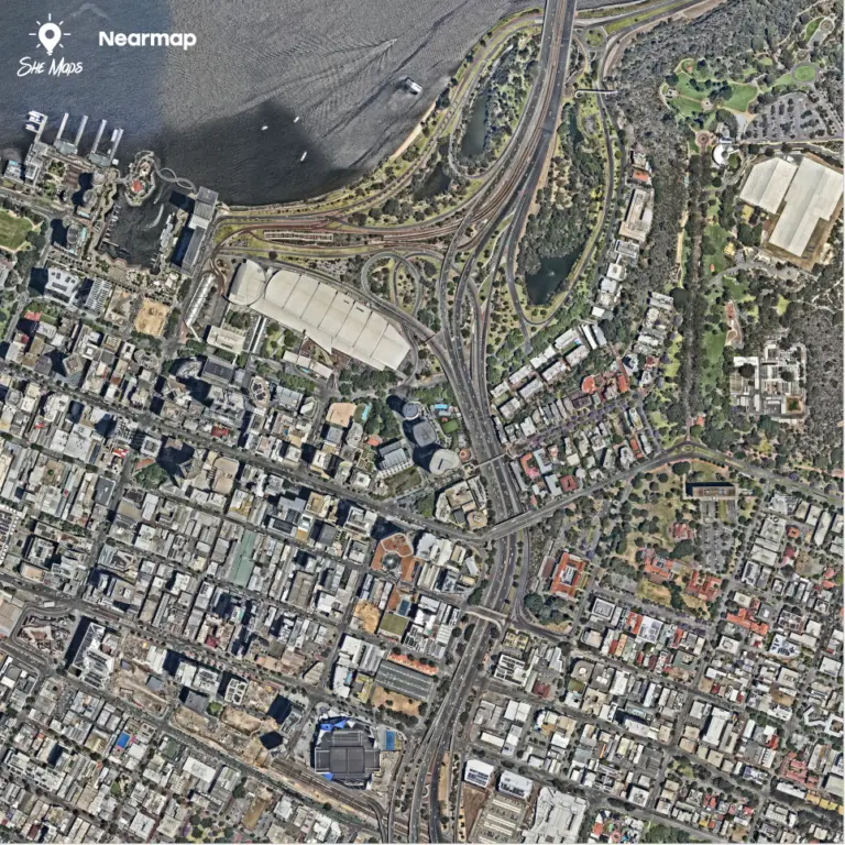 Aerial view of urban area with roads and buildings