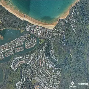 Aerial view of coastal residential area