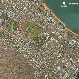 Aerial view of a coastal urban area