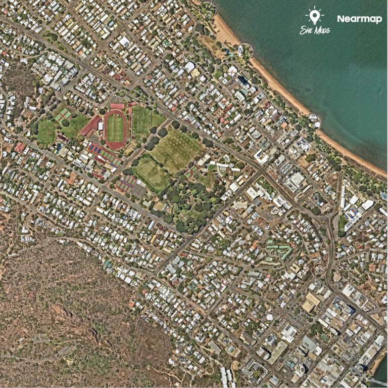Aerial view of a coastal urban area
