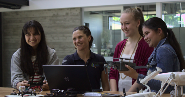 a drone class with women, showing diversity in STEM