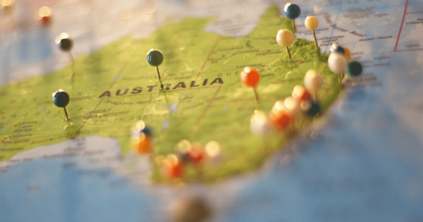 Geography STEM pins on the map of Australia