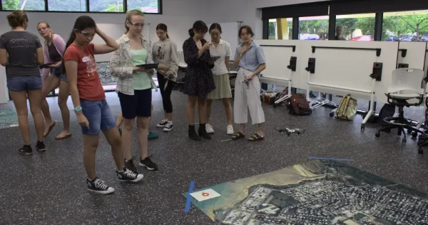 a drone class with women, showing diversity in STEM