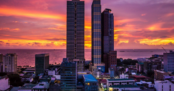 A few towers in Manila, Philippines at dusk